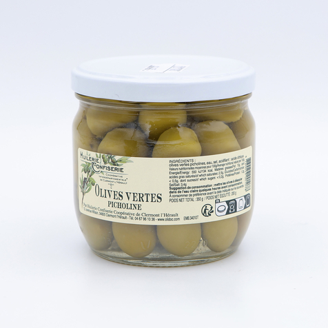 Olives vertes Picholine chez Huilerie Confiserie Coopérative Clermont l'Hérault Oli d'Oc