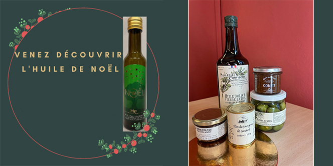 Olidoc Clermont l'Hérault annonce l'huile de Noël 2021 à découvrir en boutique avec de nombreux produits gourmands.